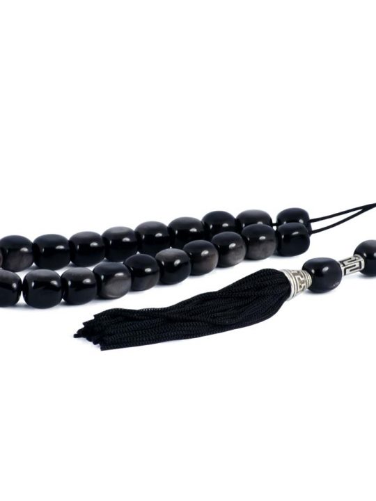 Black Obsidian Gemstone Greek Worry Beads Meander Spacer