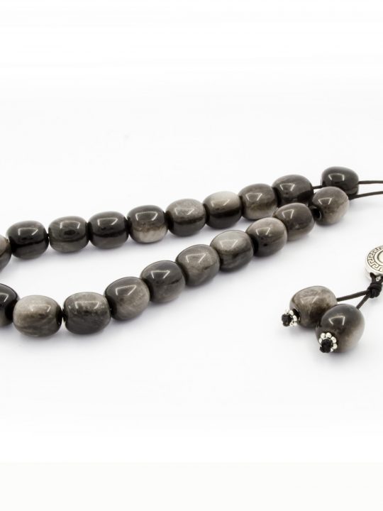 Gray Obsidian Gemstone Greek Komboloi Worry Beads Meander Spacer