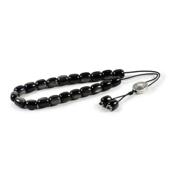 Dark Grey Obsidian Gem Greek Worry Beads Meander Spacer