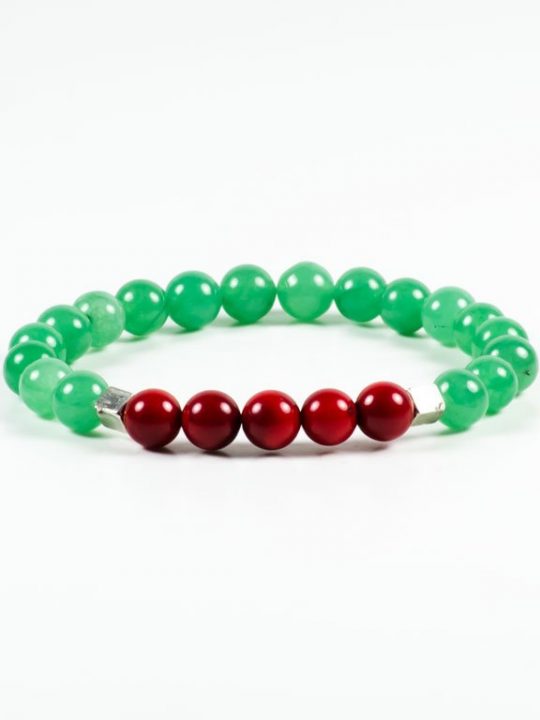 Red Coral Green Aventurine Gemstone Stretch Handmade Bracelet Jewelry