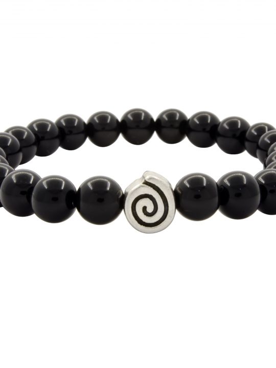 Black Onyx Gemstone Handmade Stretch Bracelet Unisex Greek Spiral
