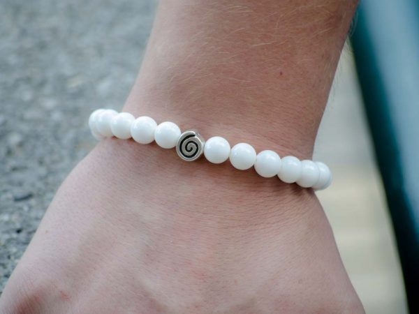 White Onyx Gemstone Handmade Stretch Bracelet Unisex Greek Spiral