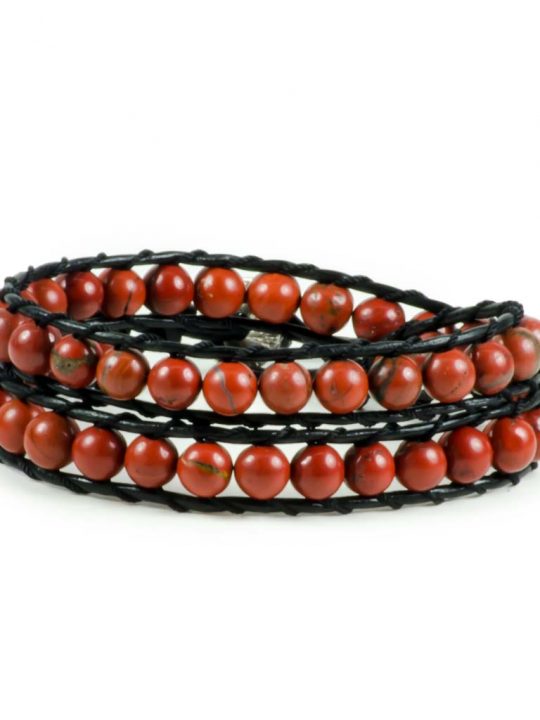 Red Jasper Gemstone Handmade Double Wrap Leather Bracelet