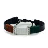 Black Leather Handmade Bracelet Greek Meander Brown, White & Green