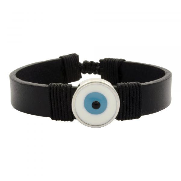 Greek Evil Eye Unisex Black Leather Bracelet