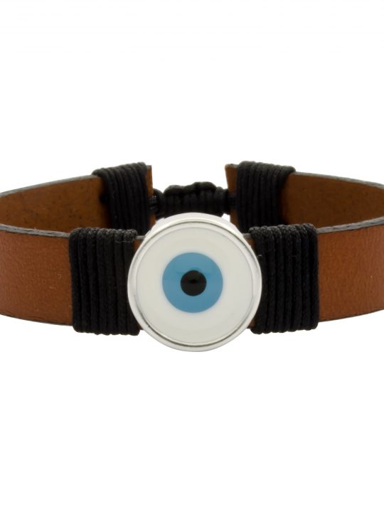 Stylish Unisex Brown Leather Bracelet Greek Evil Eye Charm