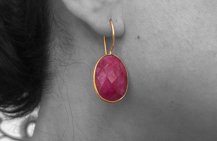 Faceted Root Ruby Gemstone Dangle Drop Earrings Sterling Silver 14k Gold Filled