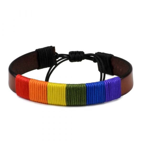 Pride Bracelet Rainbow Flag LGBT Unisex Brown Leather Bracelet
