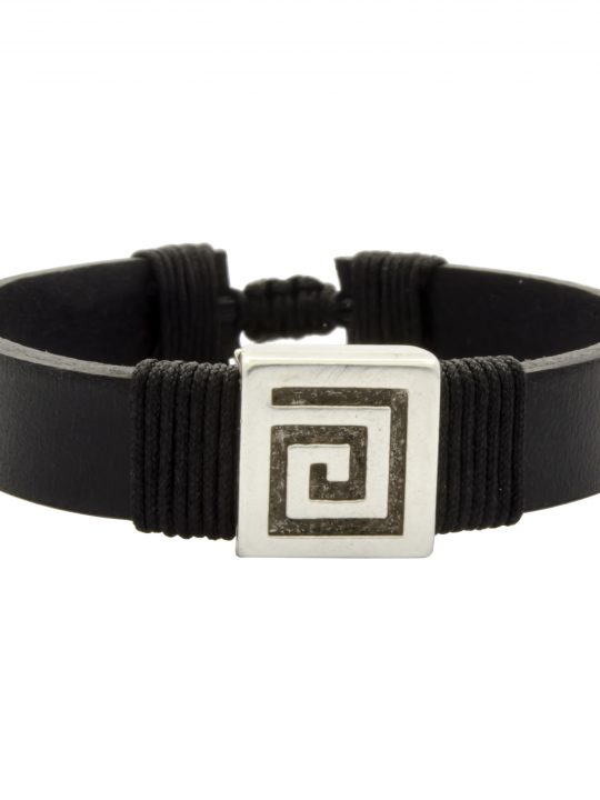 Greek Meander Symbol Bracelet Unisex Black Leather Bracelet Friendship Bracelet