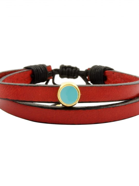 Double Red Leather Bracelet Enamel Charm