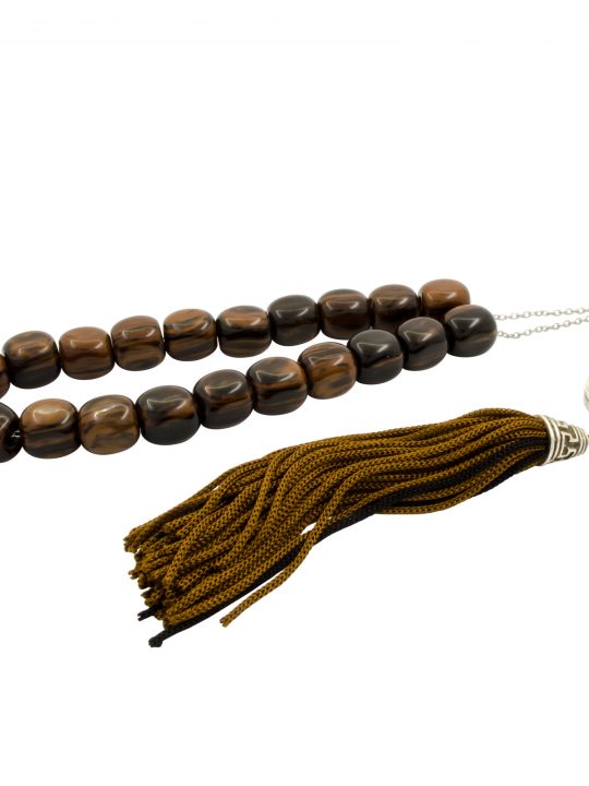 Stainless Steel Chain Brown Obsidian Greek Komboloi Worry Beads Meander Spacer
