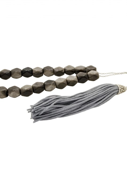 Steel Chain Rhombus Gray Obsidian Greek Komboloi Worry Beads